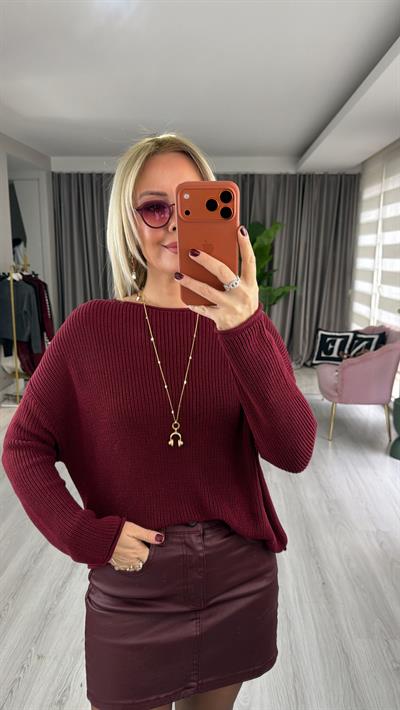 Kayık Yaka Bordo Merserize Triko