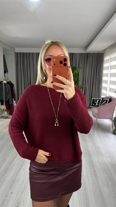 Kayık Yaka Bordo Merserize Triko