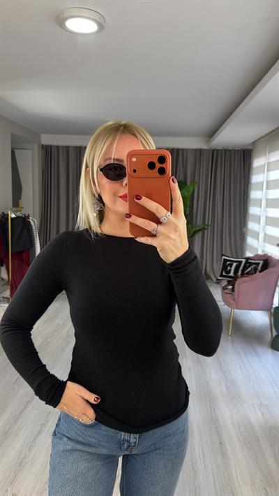 Kayık Yaka Kaşmirli Siyah Ultra Hafif Triko