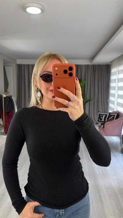 Kayık Yaka Kaşmirli Siyah Ultra Hafif Triko