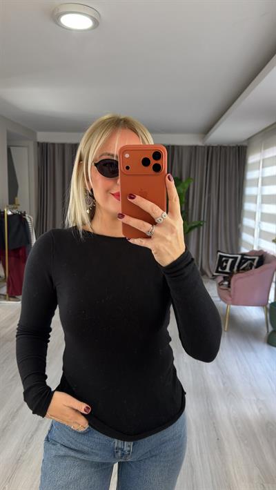 Kayık Yaka Kaşmirli Siyah Ultra Hafif Triko