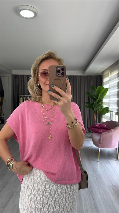 Kayık Yaka Pembe Merserize Triko