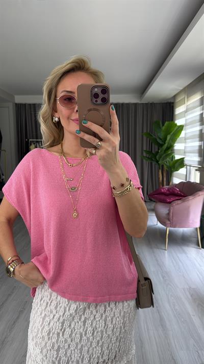 Kayık Yaka Pembe Merserize Triko