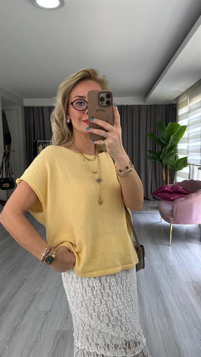 Kayık Yaka Sarı Merserize Triko