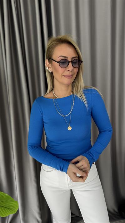 Kayık Yaka Uzun Kollu Saks Body