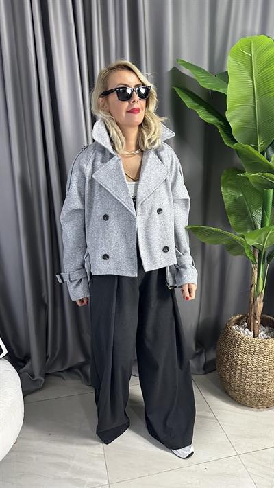 KEMER DETAYLI GRİ KAŞE CEKET