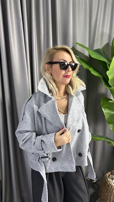 KEMER DETAYLI GRİ KAŞE CEKET