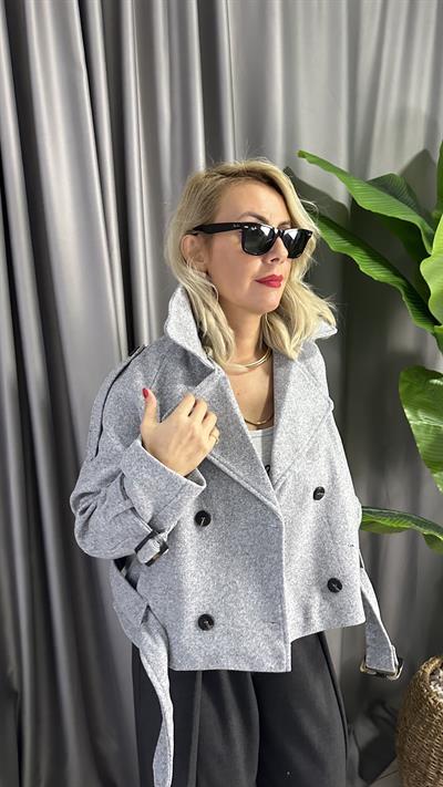 KEMER DETAYLI GRİ KAŞE CEKET