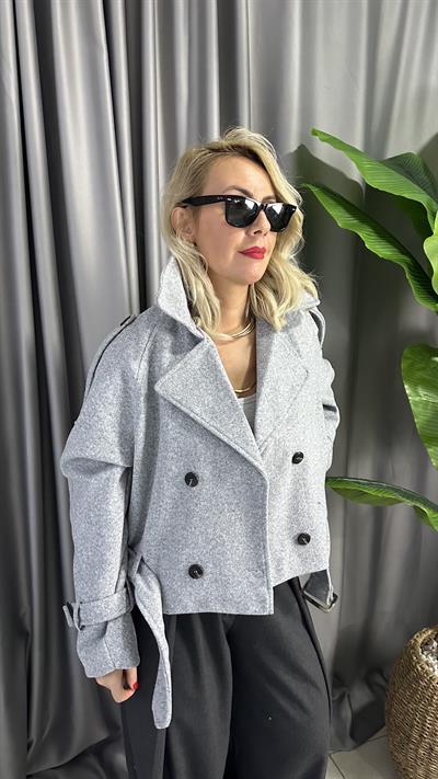 KEMER DETAYLI GRİ KAŞE CEKET