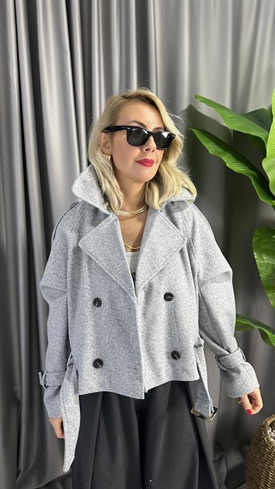 KEMER DETAYLI GRİ KAŞE CEKET