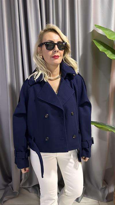 KEMER DETAYLI LACİVERT KAŞE CEKET