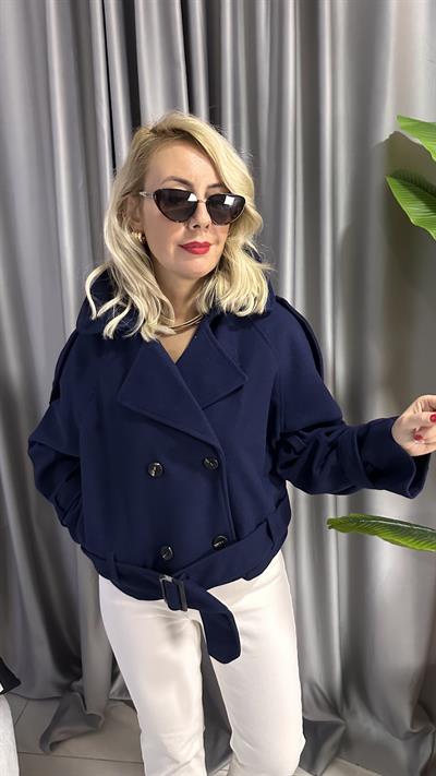 KEMER DETAYLI LACİVERT KAŞE CEKET