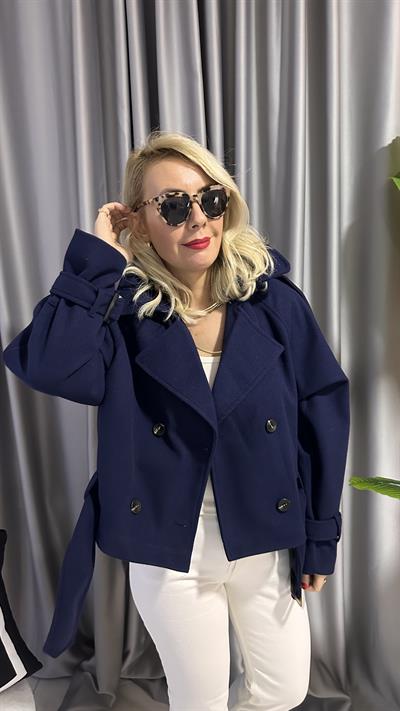 KEMER DETAYLI LACİVERT KAŞE CEKET