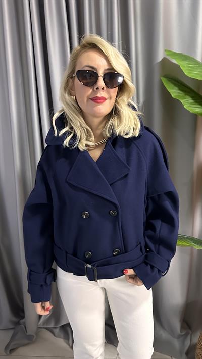 KEMER DETAYLI LACİVERT KAŞE CEKET