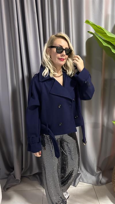 KEMER DETAYLI LACİVERT KAŞE CEKET