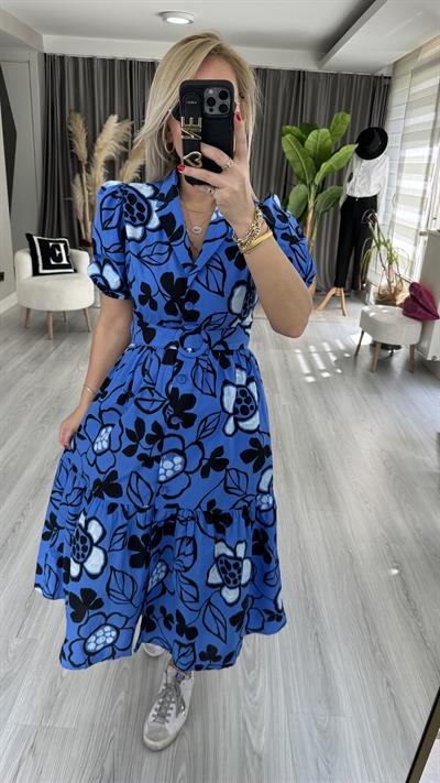KEMERLİ GÖMLEK ELBİSE / SAKS