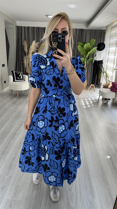KEMERLİ GÖMLEK ELBİSE / SAKS