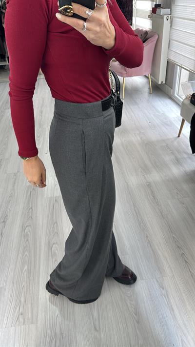 Kemerli Gri Tasarım Pantolon