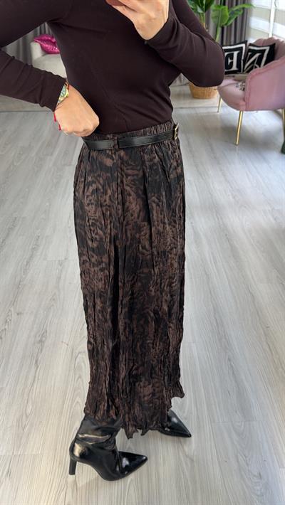 Kemerli Kahve Kraşlı Beli Lastikli Etek