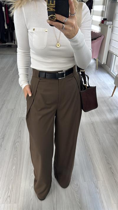 Kemerli Kahverengi Tasarım Pantolon