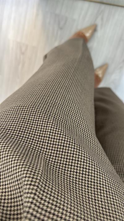 Kemerli Kaz Ayağı Desenli Pantolon