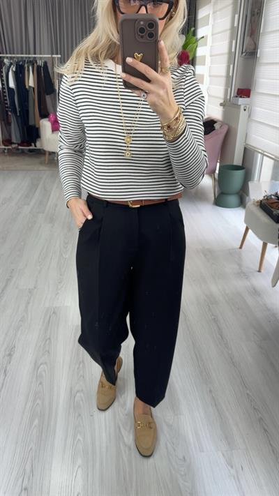 Kemerli Likralı Krep Kumaş Premium Siyah Pantolon