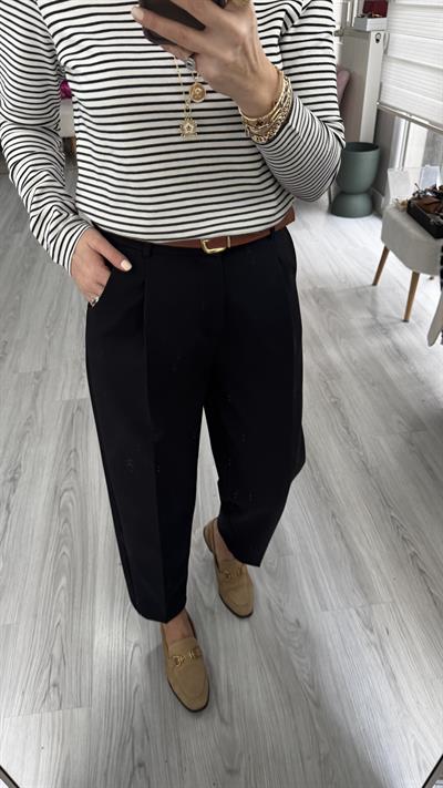 Kemerli Likralı Krep Kumaş Premium Siyah Pantolon