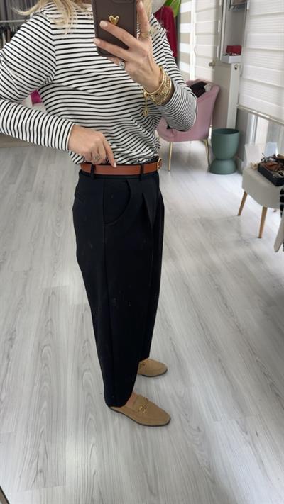 Kemerli Likralı Krep Kumaş Premium Siyah Pantolon