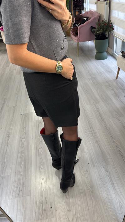 Kemerli Yüksek Bel Antrasit Dilvin Şort