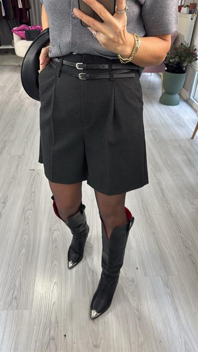 Kemerli Yüksek Bel Antrasit Dilvin Şort