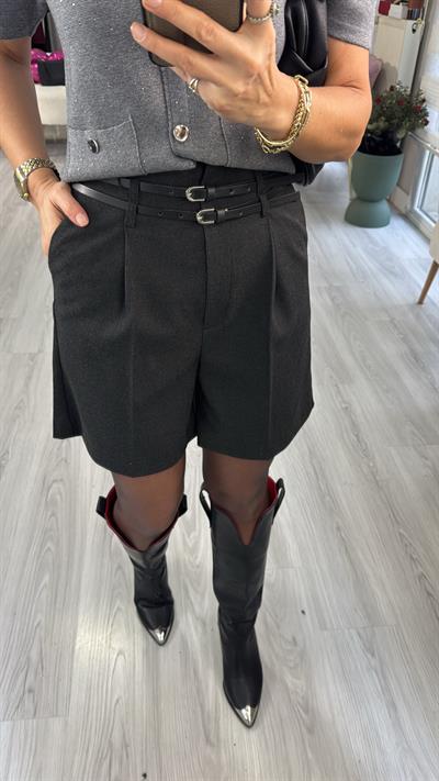 Kemerli Yüksek Bel Antrasit Dilvin Şort