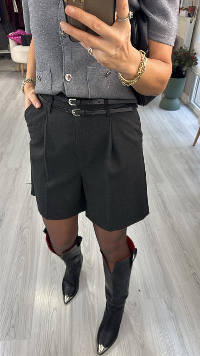 Kemerli Yüksek Bel Antrasit Dilvin Şort