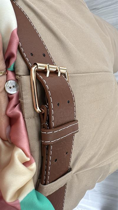 KEMERLİ YÜKSEK BEL BERMUDA BEJ ŞORT