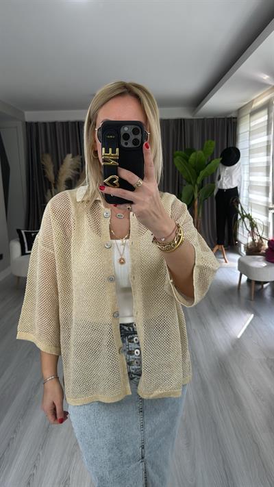 KEMİK GOLD SİMLİ, AJURLU TRİKO HIRKA