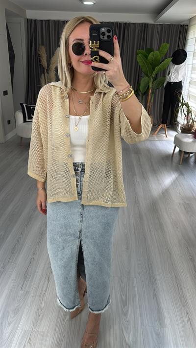 KEMİK GOLD SİMLİ, AJURLU TRİKO HIRKA