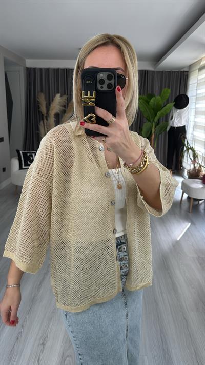 KEMİK GOLD SİMLİ, AJURLU TRİKO HIRKA