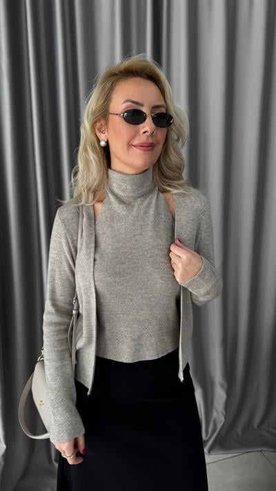 Kendinden Balıkçı Yaka Vizon Triko Hırka