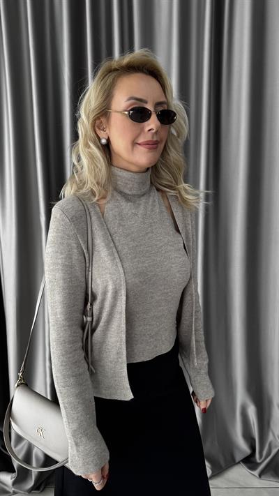 Kendinden Balıkçı Yaka Vizon Triko Hırka