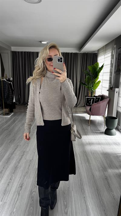 Kendinden Balıkçı Yaka Vizon Triko Hırka