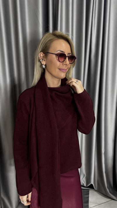 Kendinden Şallı Bordo Triko