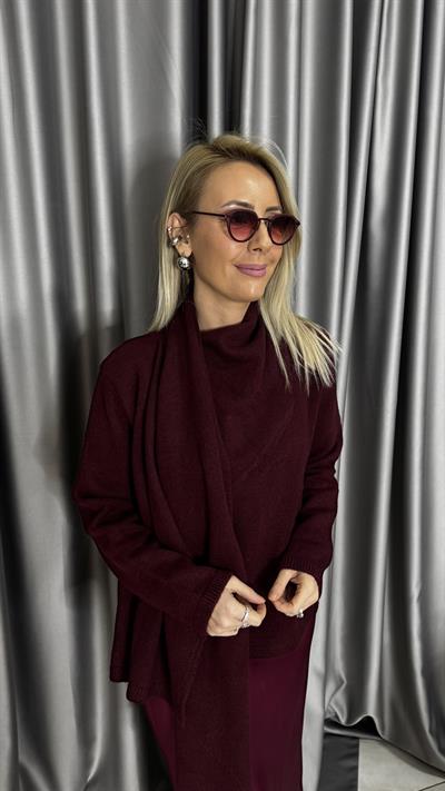 Kendinden Şallı Bordo Triko