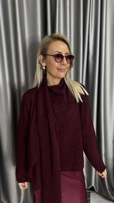 Kendinden Şallı Bordo Triko