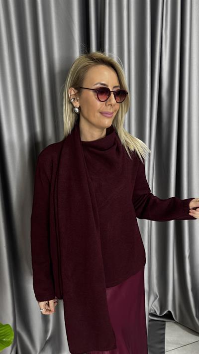 Kendinden Şallı Bordo Triko