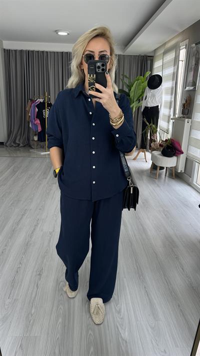 KETEN GÖMLEK PANTOLON LACİVERT TAKIM