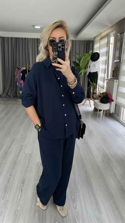 KETEN GÖMLEK PANTOLON LACİVERT TAKIM