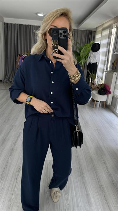 KETEN GÖMLEK PANTOLON LACİVERT TAKIM