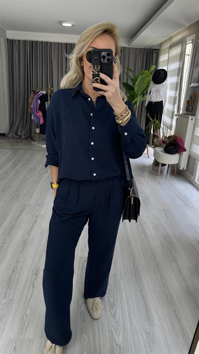 KETEN GÖMLEK PANTOLON LACİVERT TAKIM