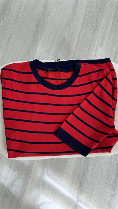 KIRMIZI LACİVERT ÇİZGİLİ MERSERİZE TRİKO