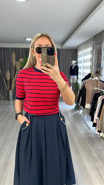 KIRMIZI LACİVERT ÇİZGİLİ MERSERİZE TRİKO