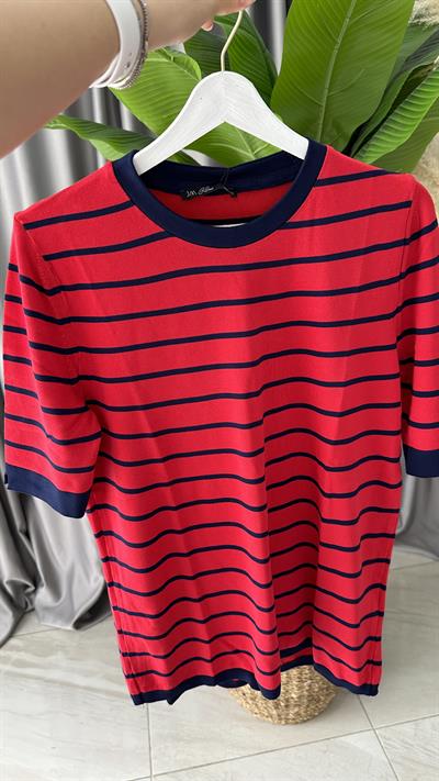 KIRMIZI LACİVERT ÇİZGİLİ MERSERİZE TRİKO